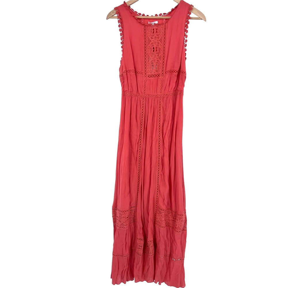 Sophie Max Coral Lace Maxi Dress Women's Size S NWT